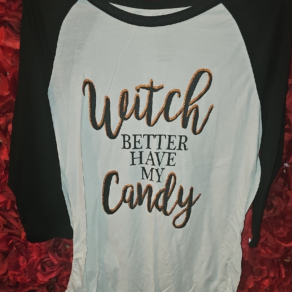 Freeze Women's Black and White Raglan Halloween Tee Size XLarge